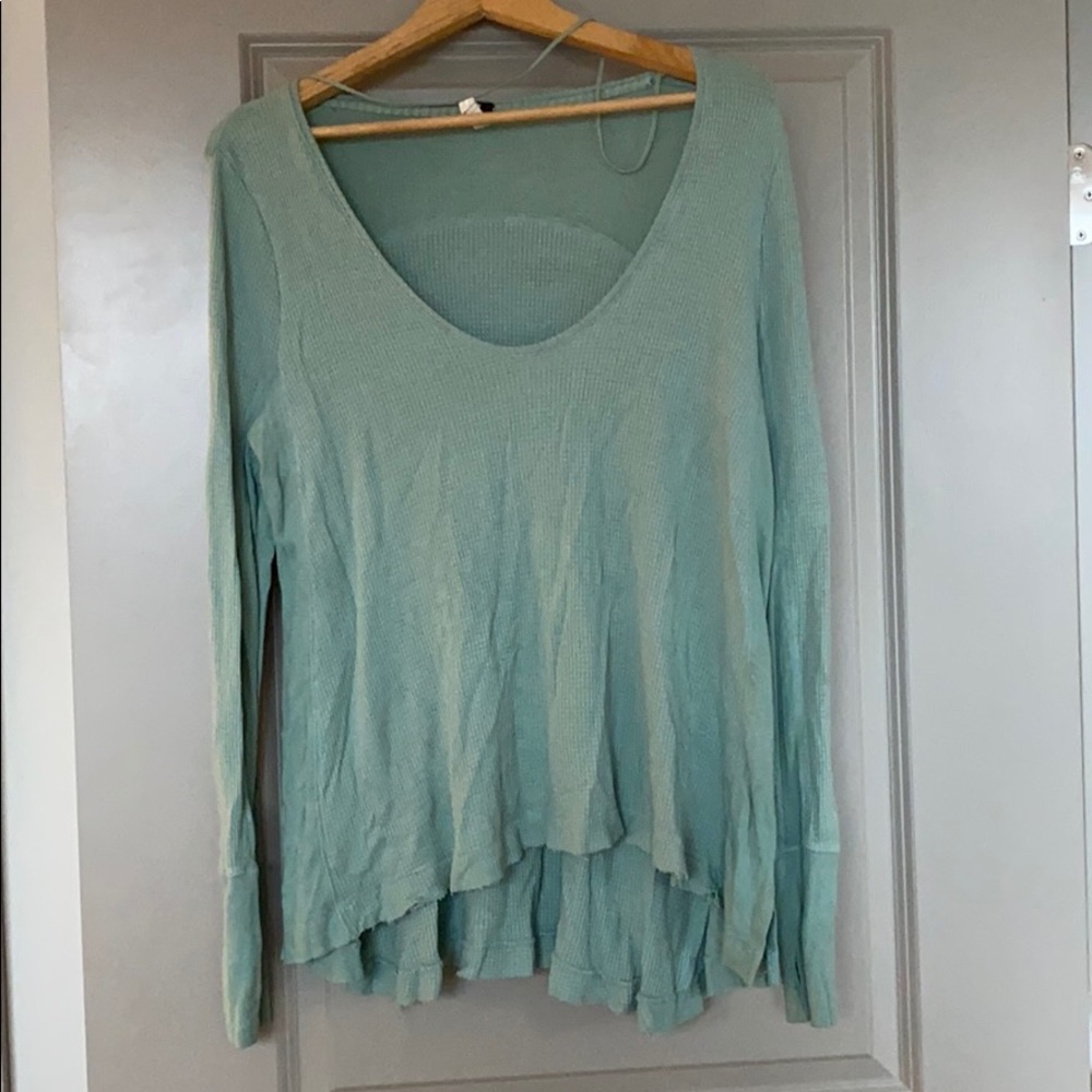 Free People Waffle Shirt -  Seafoam Green
